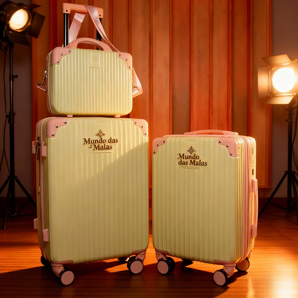 Kit 2 Malas de Bordo + Frasqueira | Rodas 360° | Cadeado Numérico | Padrão ANAC